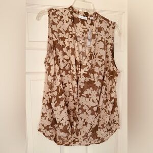 New York & Company Brown Floral Sleeveless Wrap Blouse / Size Large NWT